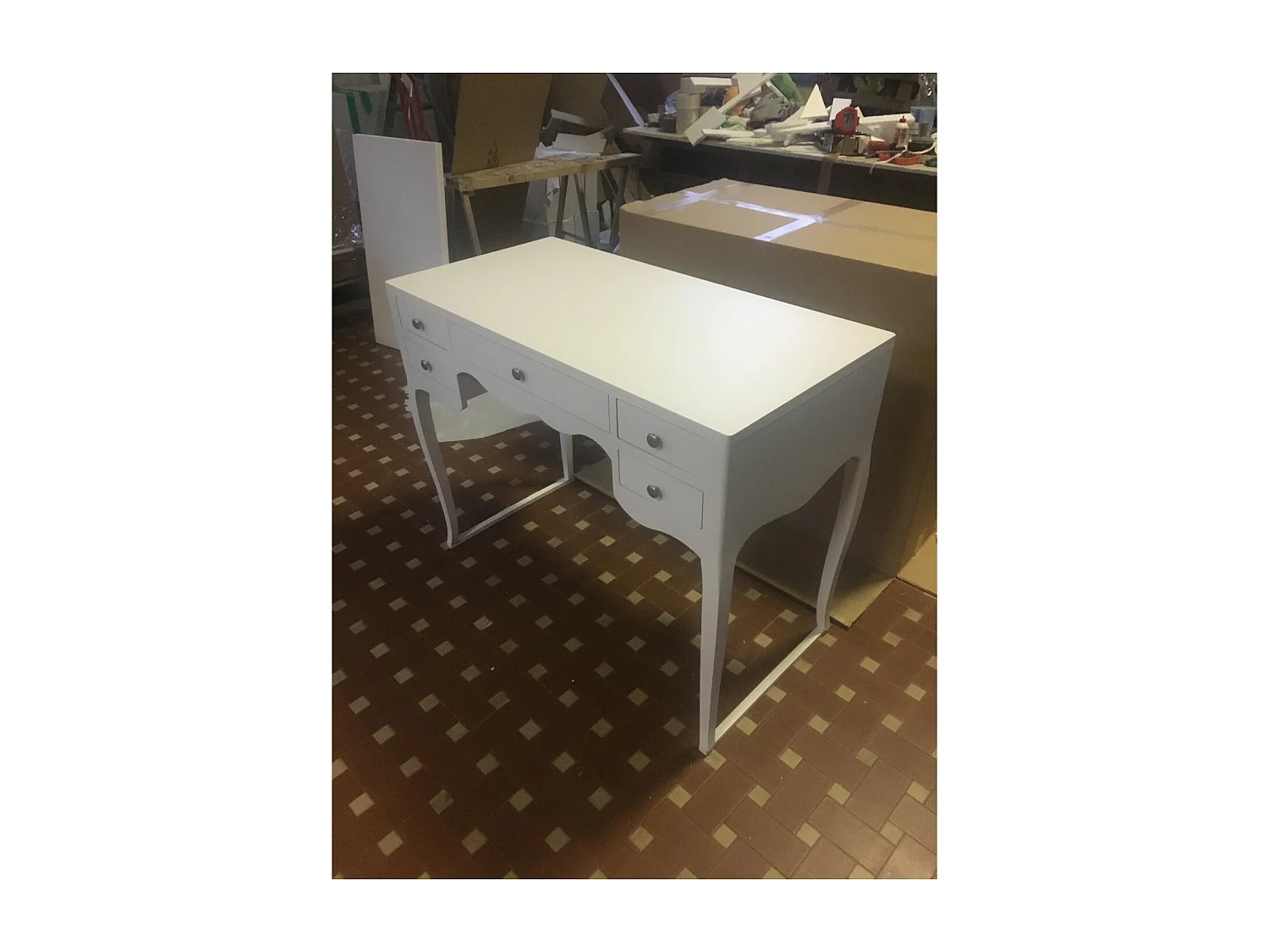 MOBILI 2G - Scrivania classico legno massello 5 cassetti bianco 102x50x80H (1413)