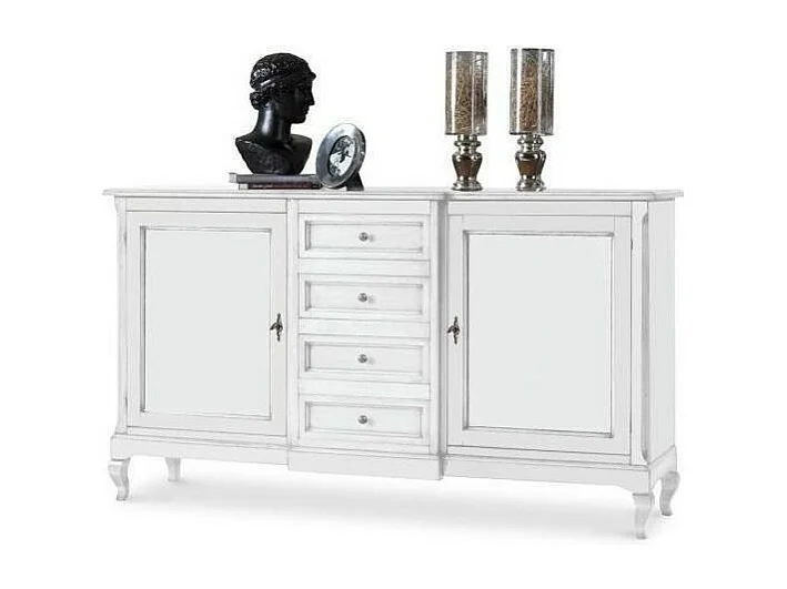 MOBILI 2G - Madia Credenza legno 2 Porte 4 Cassetti bianco 201 x 52 H 113 (1422)