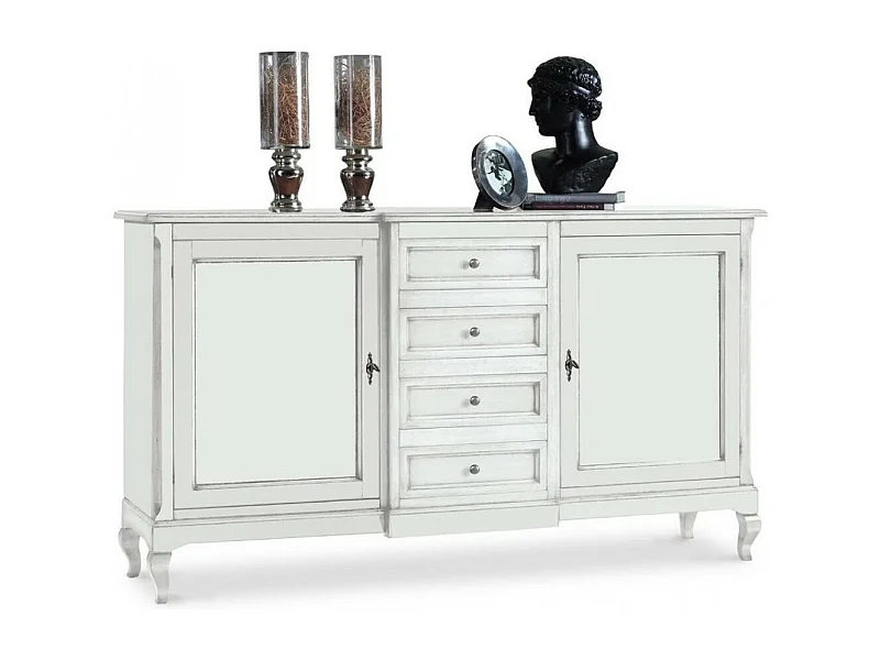 MOBILI 2G - Madia Credenza legno 2 Porte 4 Cassetti bianco 201 x 52 H 113 (1422)