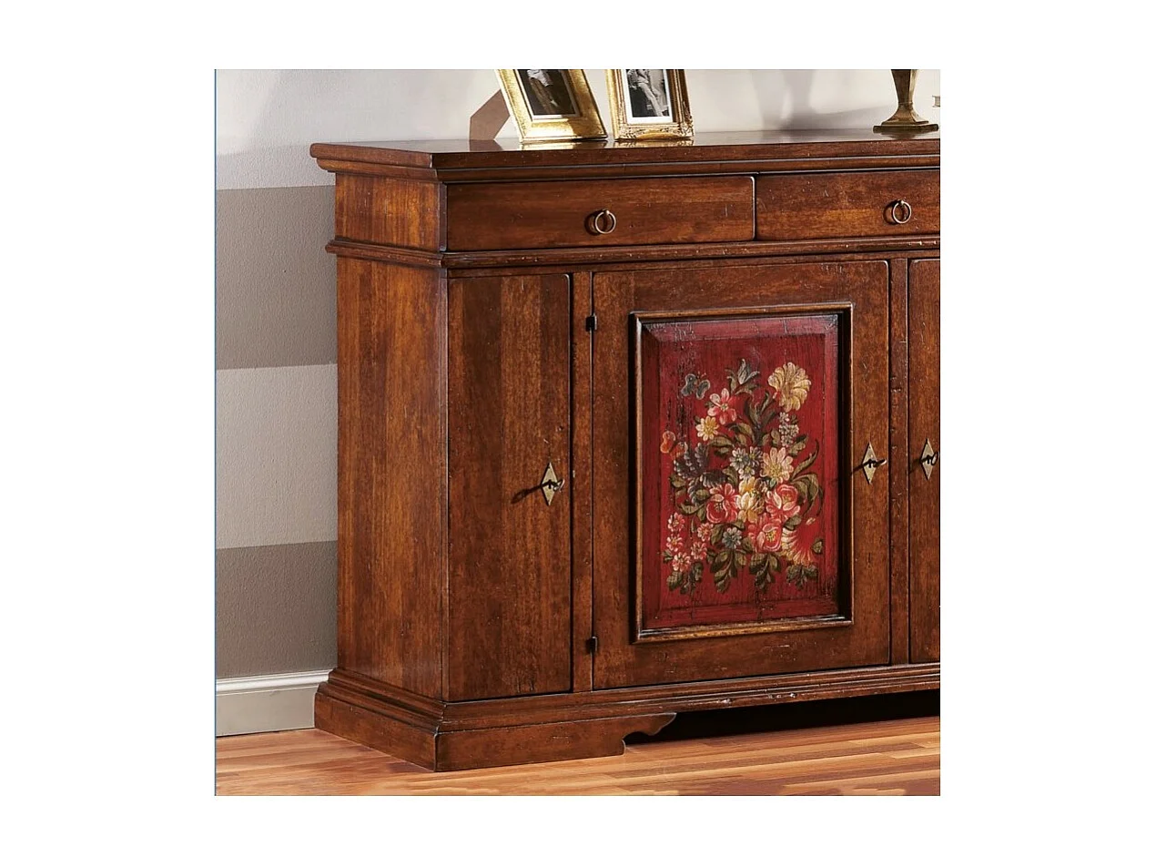 MOBILI 2G - Madia Credenza in legno 4 porte noce antico con decori 201x 52 x114 (1420)