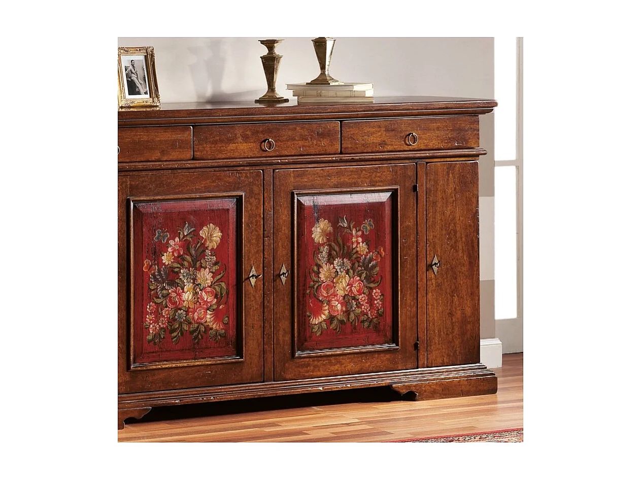 MOBILI 2G - Madia Credenza in legno 4 porte noce antico con decori 201x 52 x114 (1420)