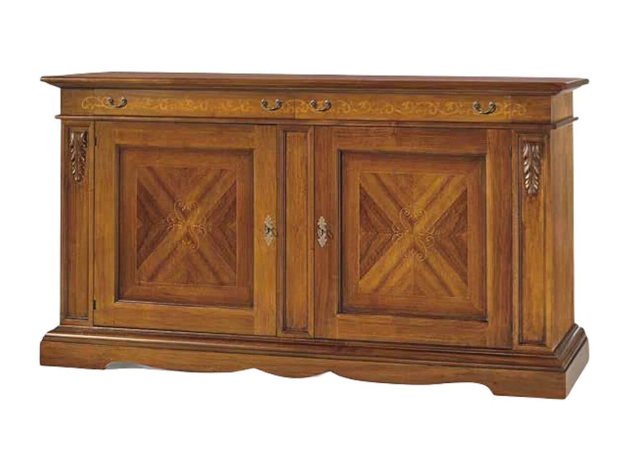 MOBILI 2G - MADIA CREDENZA 2 PORTE IN LEGNO ARTE POVERA TINTA BASSANO L.213 P.55 H.115 (487)