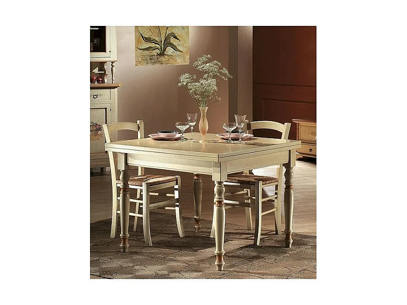 MOBILI 2G - TAVOLO A LIBRO IN LEGNO LACCATO AVORIO-OCRA  L.100 P.100 H.80 (1303)