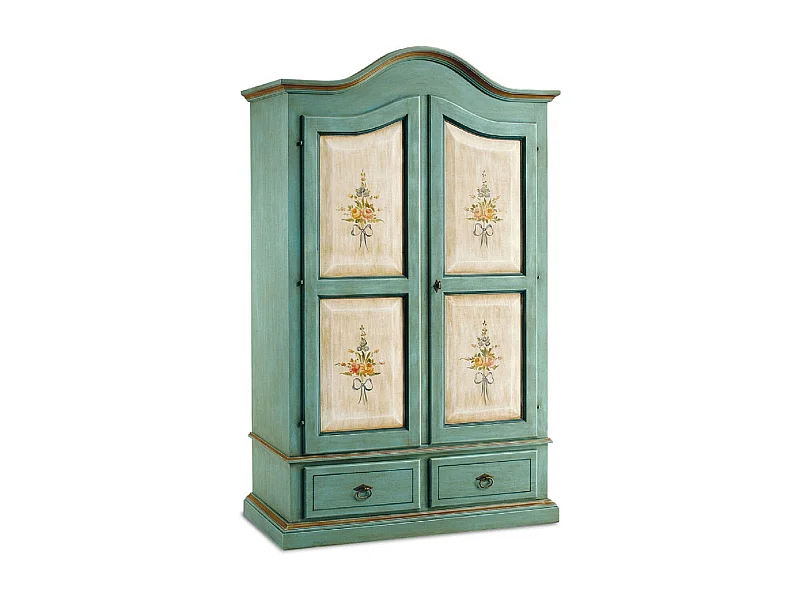 MOBILI 2G - ARMADIO CLASSICO IN LEGNO BICOLORE AZZURRO E DECORI L.122 P.60 H.200 (1315)