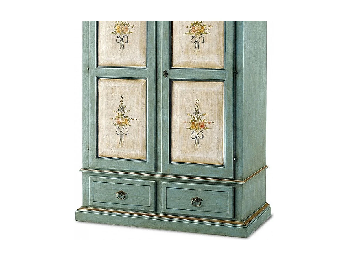MOBILI 2G - ARMADIO CLASSICO IN LEGNO BICOLORE AZZURRO E DECORI L.122 P.60 H.200 (1315)