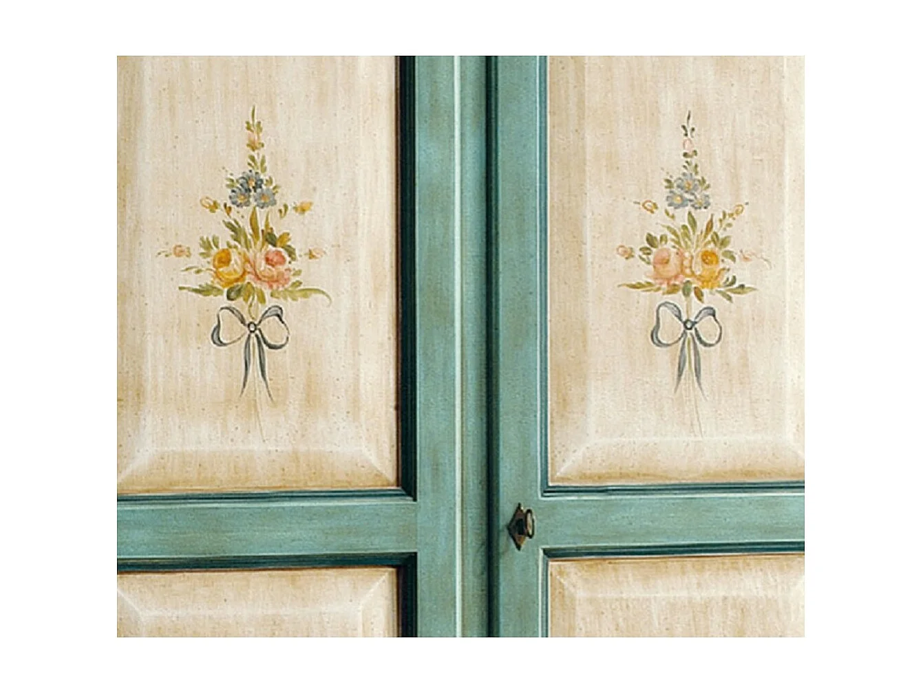 MOBILI 2G - ARMADIO CLASSICO IN LEGNO BICOLORE AZZURRO E DECORI L.122 P.60 H.200 (1315)