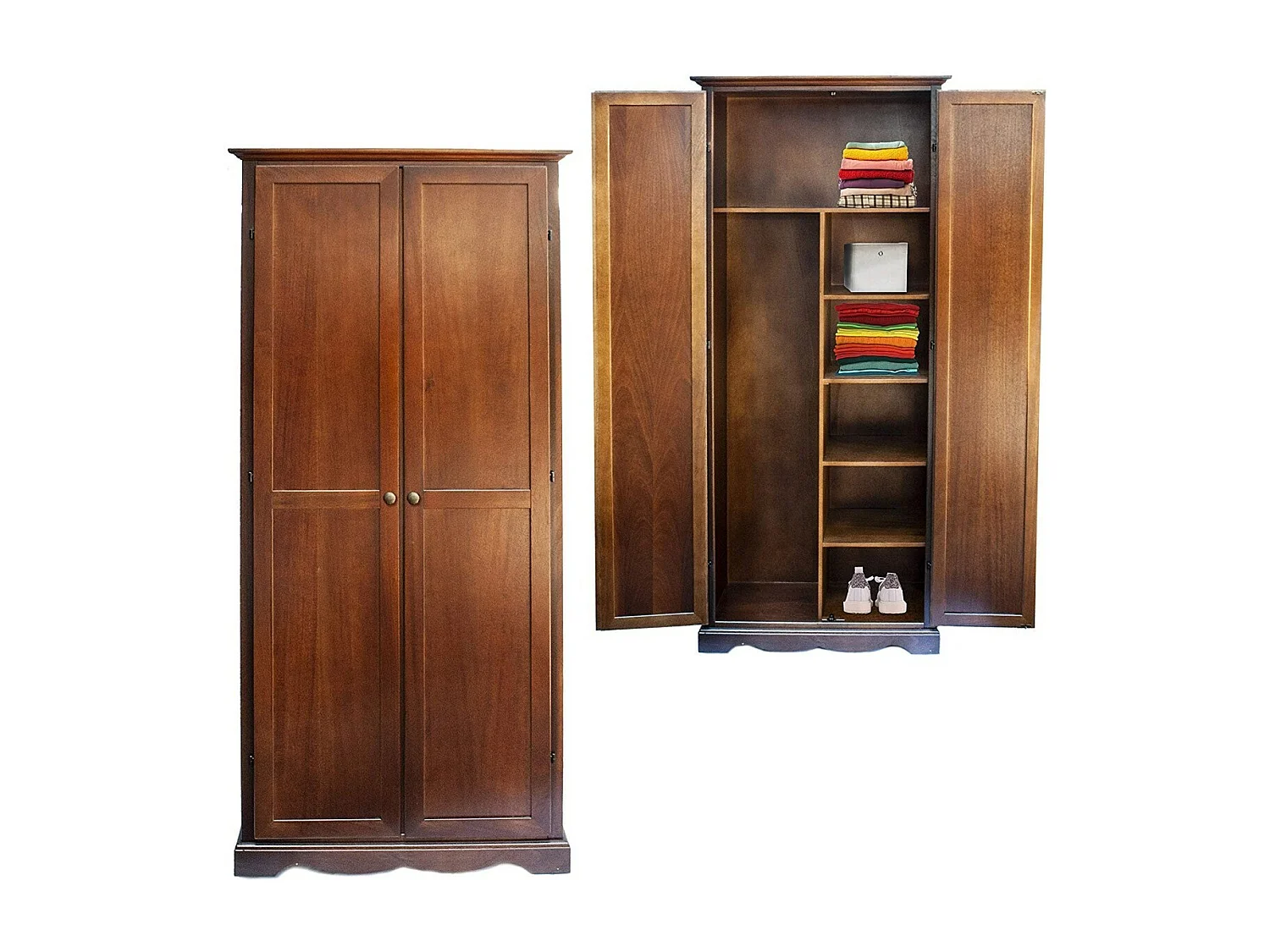 MOBILI 2G - ARMADIO STIPO IN LEGNO NOCE SCURO ARTE POVERA  87x40x192 (520)