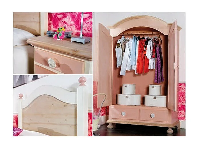 MOBILI 2G - CAMERETTA DA LETTO SINGOLO LEGNO MASSELLO COLORE ROSA