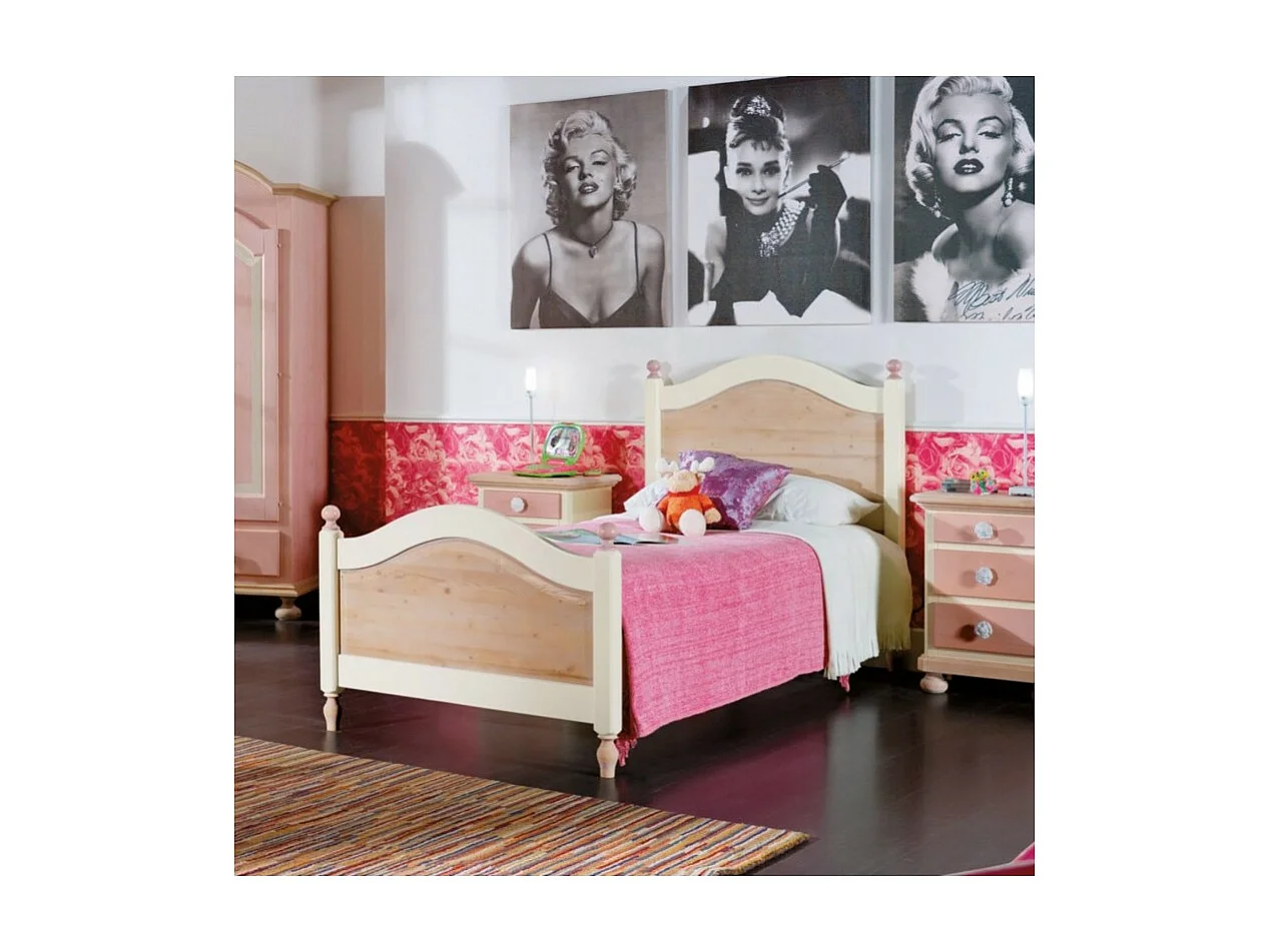 MOBILI 2G - CAMERETTA DA LETTO SINGOLO LEGNO MASSELLO COLORE ROSA