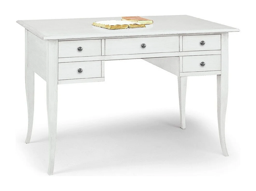 MOBILI 2G - SCRIVANIA ARTE POVERA 5 CASSETTI LEGNO BIANCO 150x65x81 (1110)