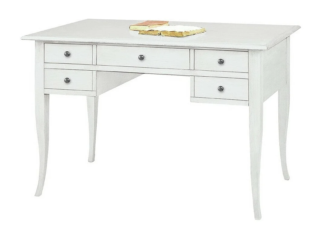 MOBILI 2G - SCRIVANIA ARTE POVERA 5 CASSETTI LEGNO BIANCO 150x65x81 (1110)