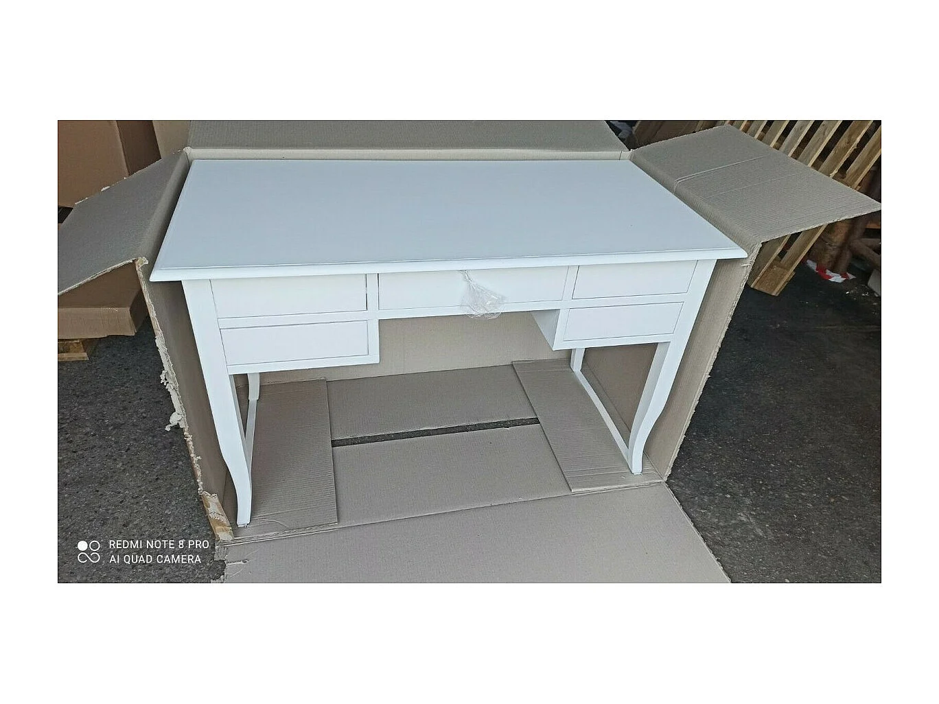 MOBILI 2G - SCRIVANIA ARTE POVERA 5 CASSETTI LEGNO BIANCO 150x65x81 (1110)