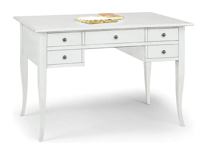 MOBILI 2G - SCRIVANIA ARTE POVERA 5 CASSETTI LEGNO BIANCO 150x65x81 (1110)