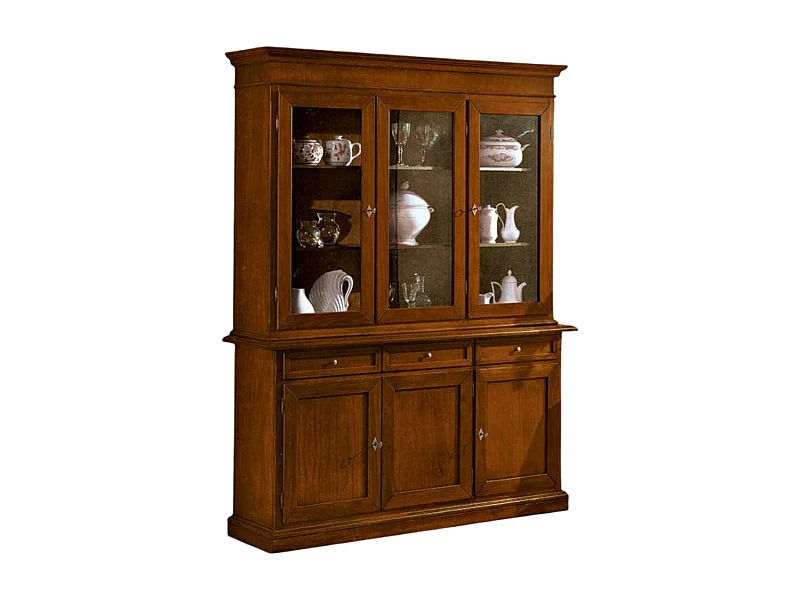 MOBILI 2G - Cristalliera 3 porte in legno noce arte povera 155x42x210 (381)