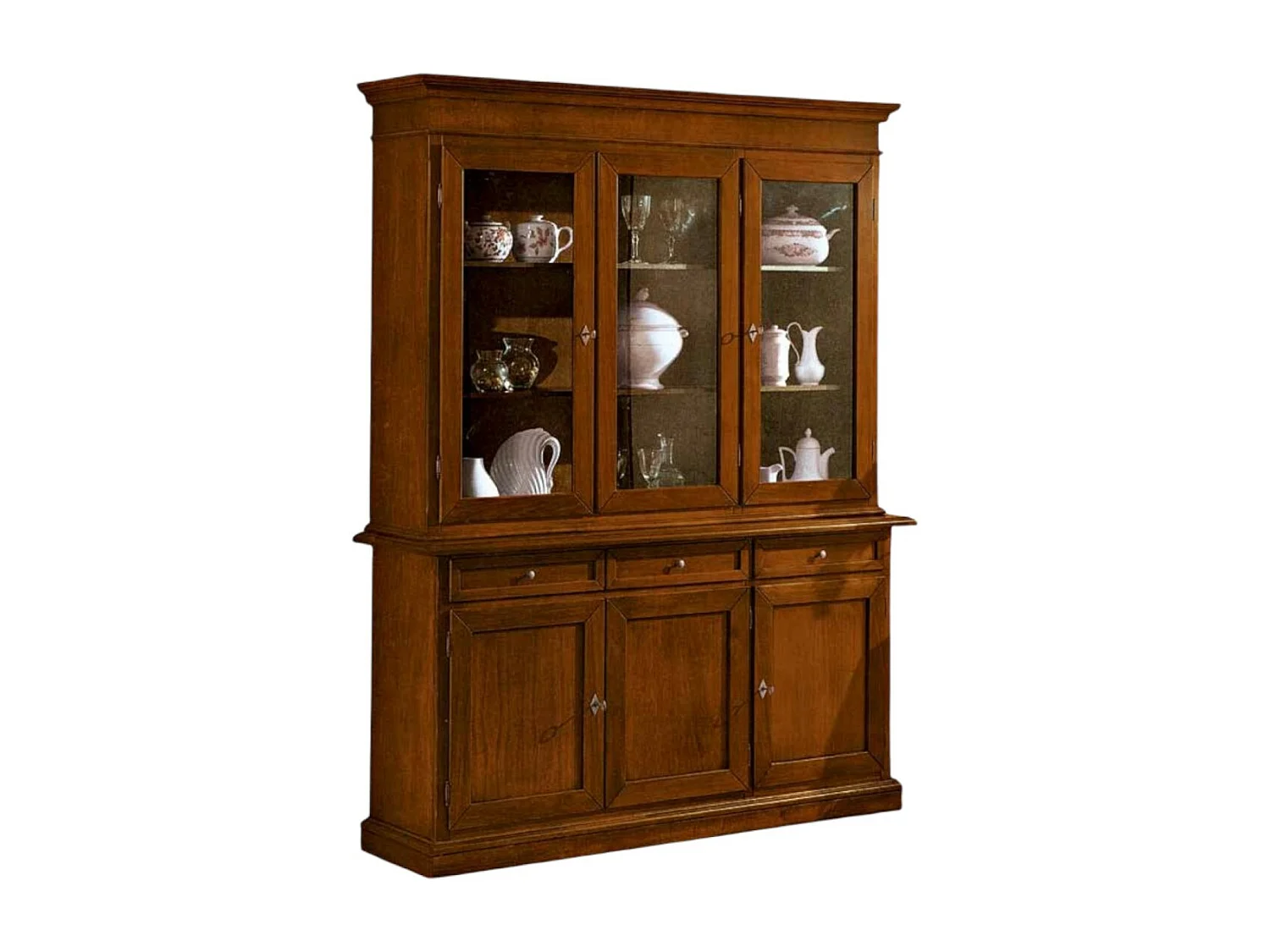 MOBILI 2G - Cristalliera 3 porte in legno noce arte povera 155x42x210 (381)