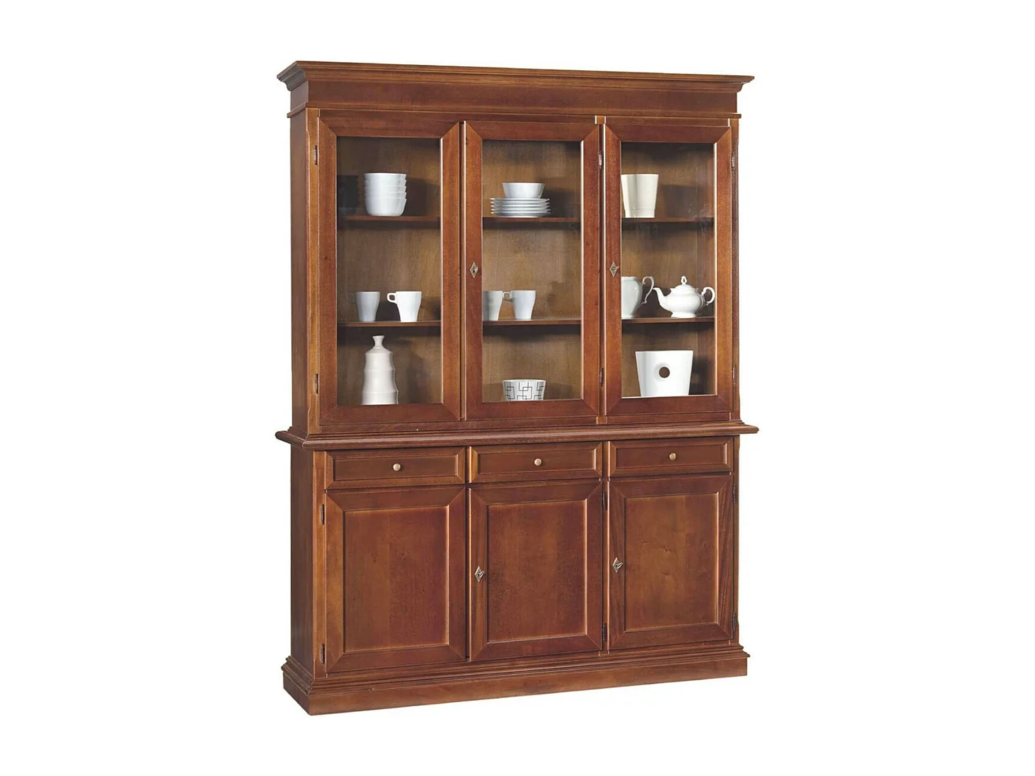 MOBILI 2G - Cristalliera 3 porte in legno noce arte povera 155x42x210 (381)