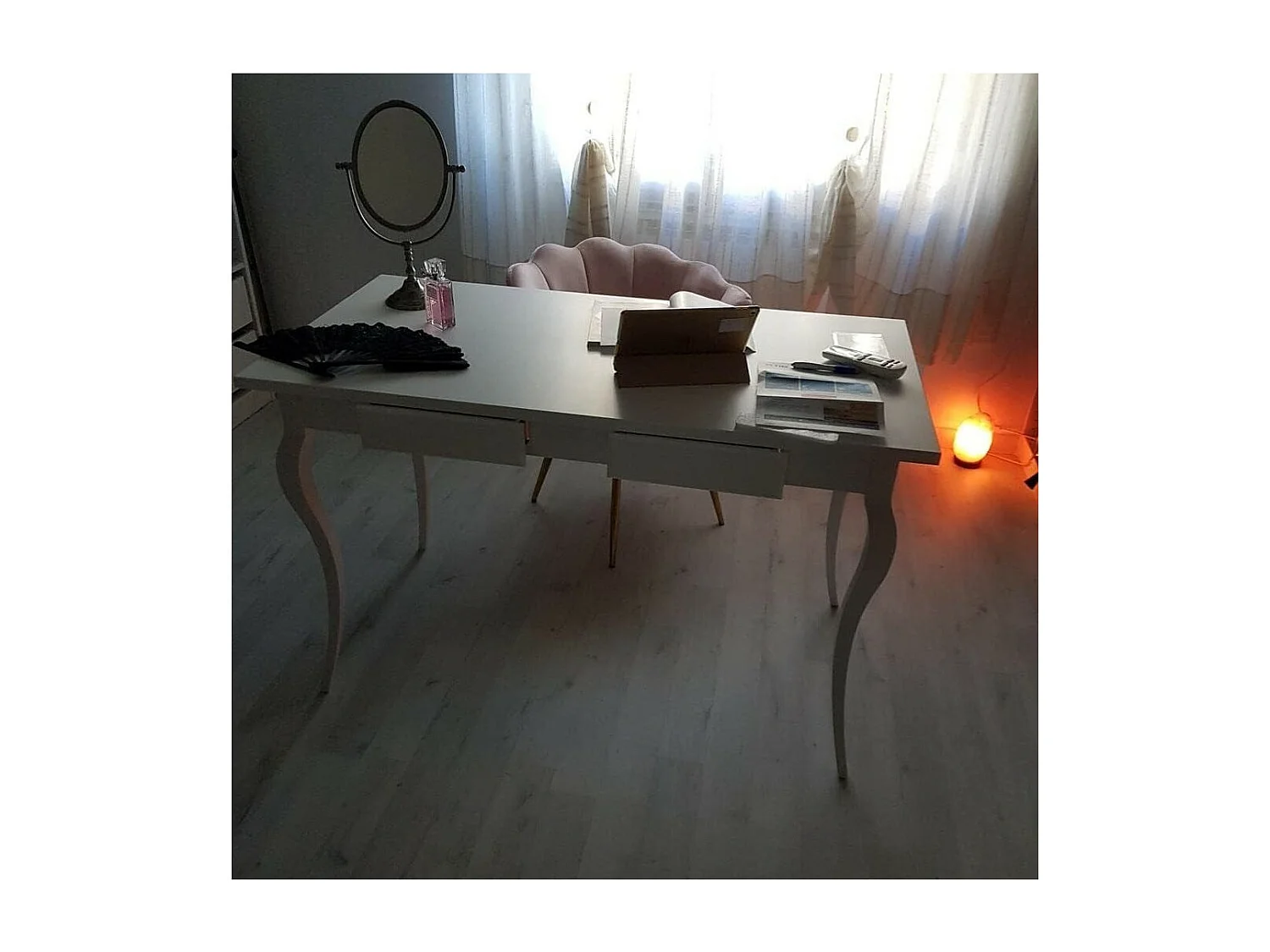 MOBILI 2G - SCRIVANIA 2 CASSETTI LEGNO BIANCO ARTE POVERA 120X60X78 (1304)