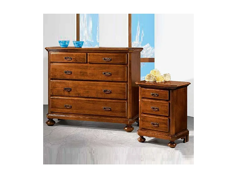 MOBILI 2G - Gruppo 1 Cassettiera 2 Comodini legno arte povera tinta noce