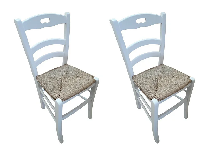MOBILI 2G - SET 2 SEDIE SHABBY IMPUGNATURA LEGNO/PAGLIA LACCATA BIANCA (1022)