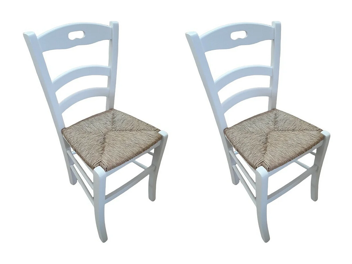 MOBILI 2G - SET 2 SEDIE SHABBY IMPUGNATURA LEGNO/PAGLIA LACCATA BIANCA (1022)