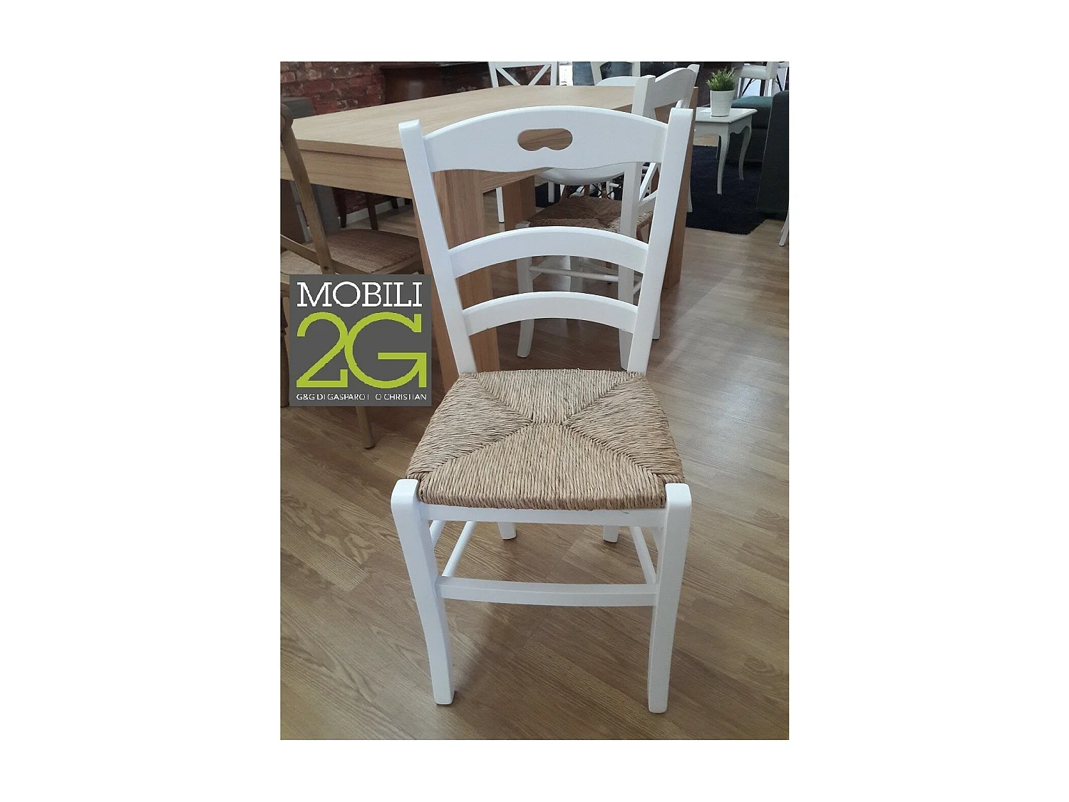 MOBILI 2G - SET 2 SEDIE SHABBY IMPUGNATURA LEGNO/PAGLIA LACCATA BIANCA (1022)