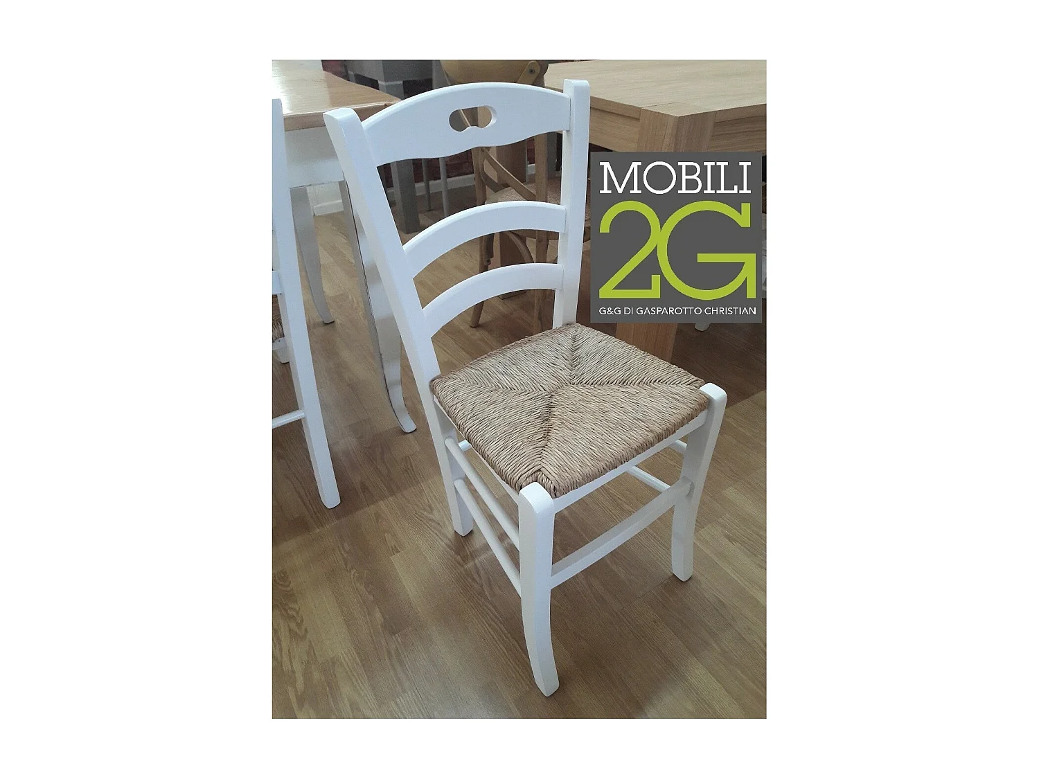 MOBILI 2G - SET 2 SEDIE SHABBY IMPUGNATURA LEGNO/PAGLIA LACCATA BIANCA (1022)