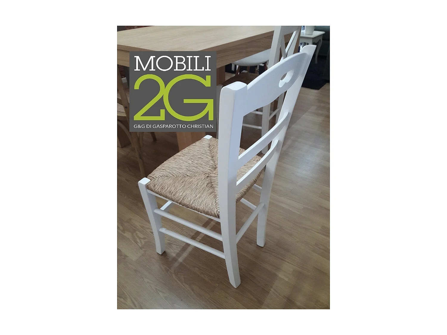 MOBILI 2G - SET 2 SEDIE SHABBY IMPUGNATURA LEGNO/PAGLIA LACCATA BIANCA (1022)