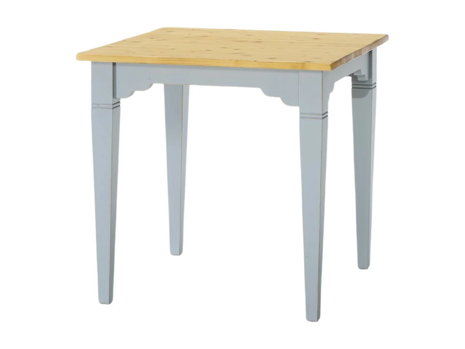 MOBILI 2G - TAVOLO IN ABETE LACCATO AZZURRO CONSUMATO EFFETTO SHABBY CON PIANO TINTA MIELE MISURE L.80 P.80 H.78 (6081)