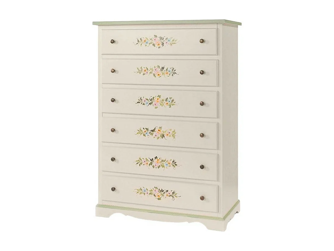 MOBILI 2G - Cassettiera 6 cassetti legno shabby bianco decori 97x49X140 (491)