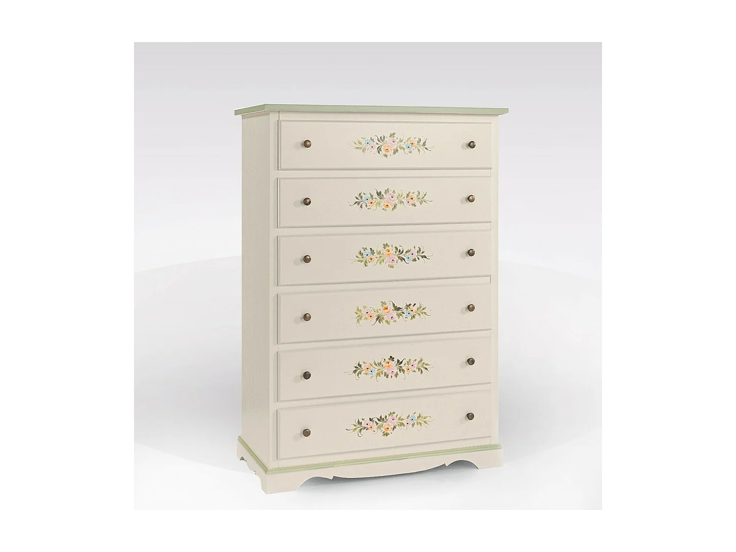 MOBILI 2G - Cassettiera 6 cassetti legno shabby bianco decori 97x49X140 (491)