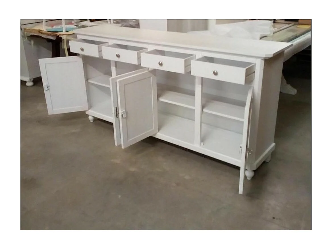MOBILI 2G - MADIA CREDENZA ARTE POVERA 4 ANTE LEGNO BIANCO 196X43X98H (737)