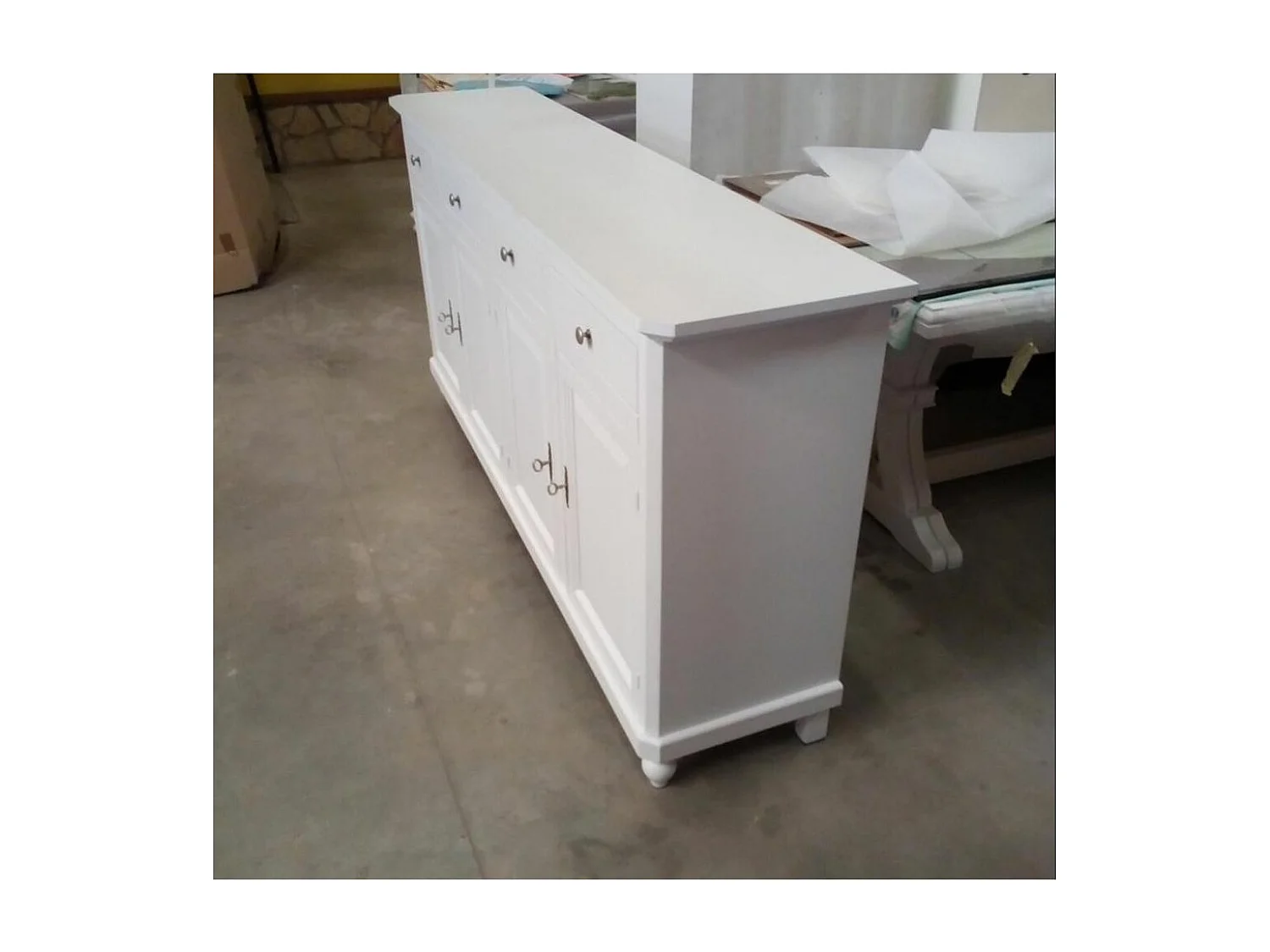 MOBILI 2G - MADIA CREDENZA ARTE POVERA 4 ANTE LEGNO BIANCO 196X43X98H (737)