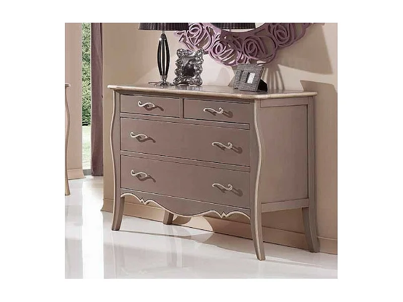 MOBILI 2G - COMO' 4 CASSETTI TORTORA ANTICATO CON PROFILI AVORIO MISURE L.116 P.54 H.91 (1479)