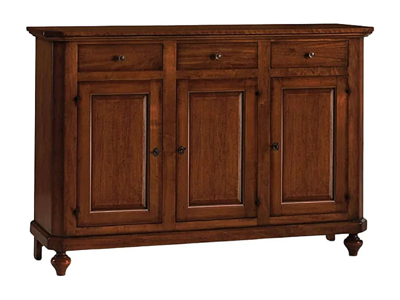 MOBILI 2G - Madia credenza napoletana in legno 3 ante tinta noce 150x43x98 (506)