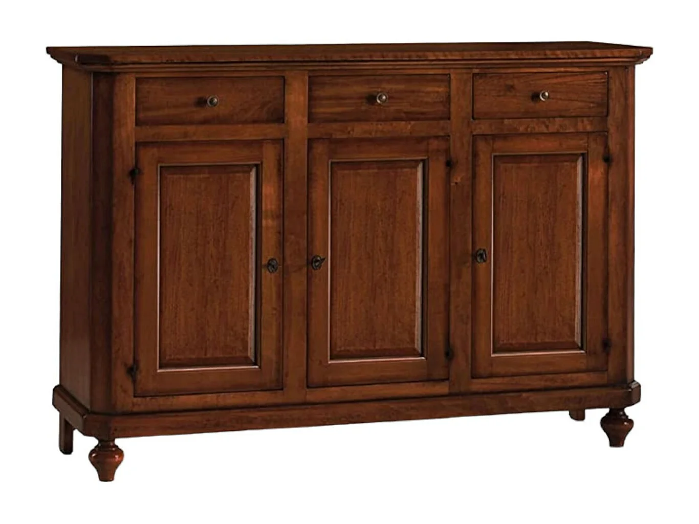 MOBILI 2G - Madia credenza napoletana in legno 3 ante tinta noce 150x43x98 (506)