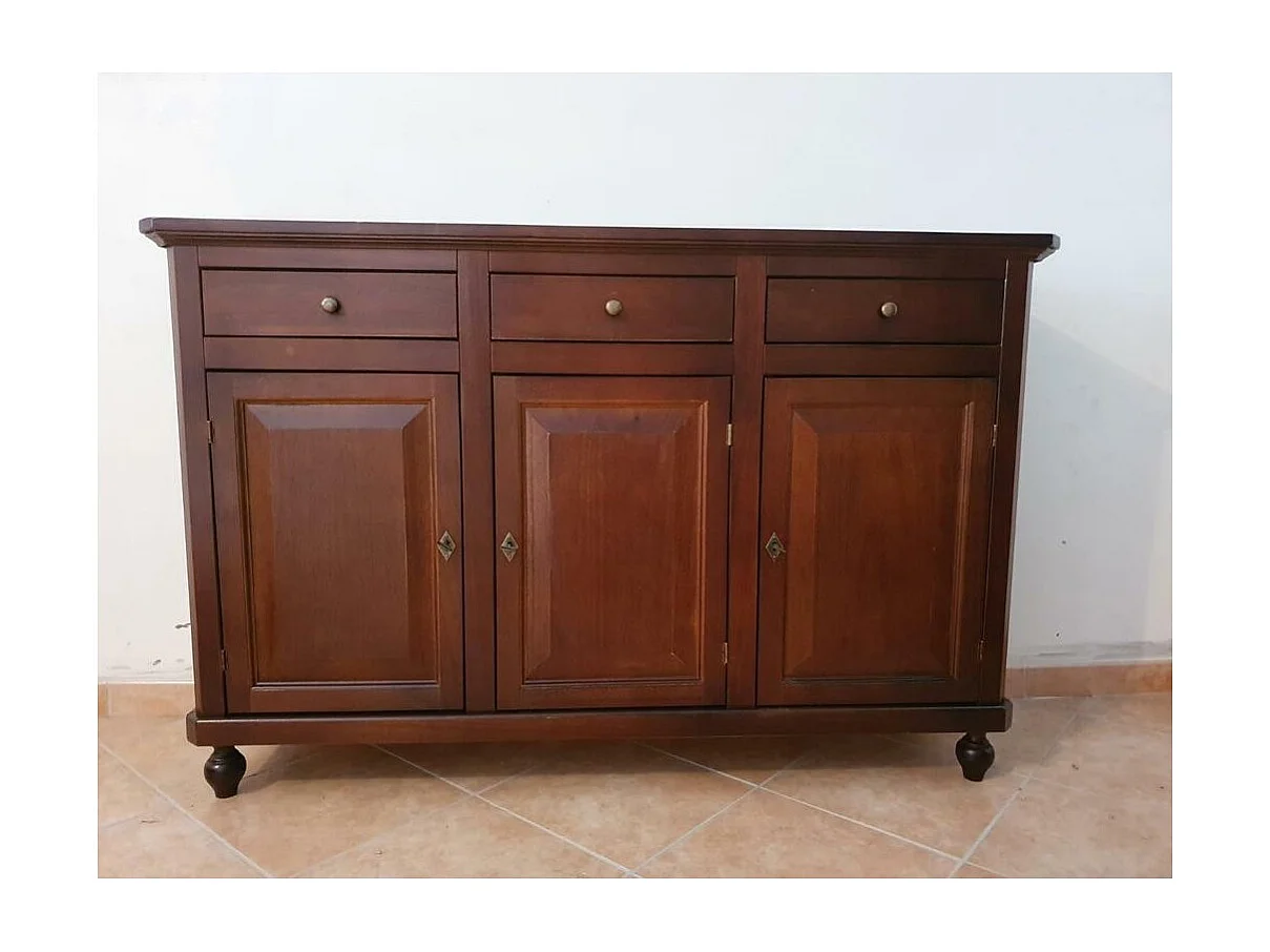 MOBILI 2G - Madia credenza napoletana in legno 3 ante tinta noce 150x43x98 (506)