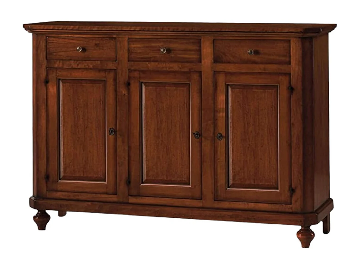 MOBILI 2G - Madia credenza napoletana in legno 3 ante tinta noce 150x43x98 (506)