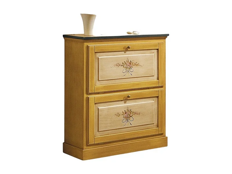 MOBILI 2G -  SCARPIERA 2 ANTE IN LEGNO MASSELLO GIALLO/BLU L.80 x P.30 H.93 (1217)