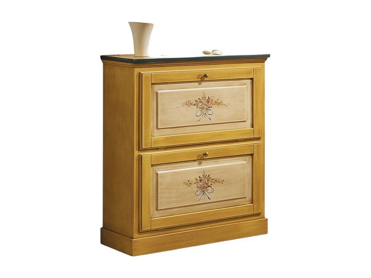 MOBILI 2G -  SCARPIERA 2 ANTE IN LEGNO MASSELLO GIALLO/BLU L.80 x P.30 H.93 (1217)