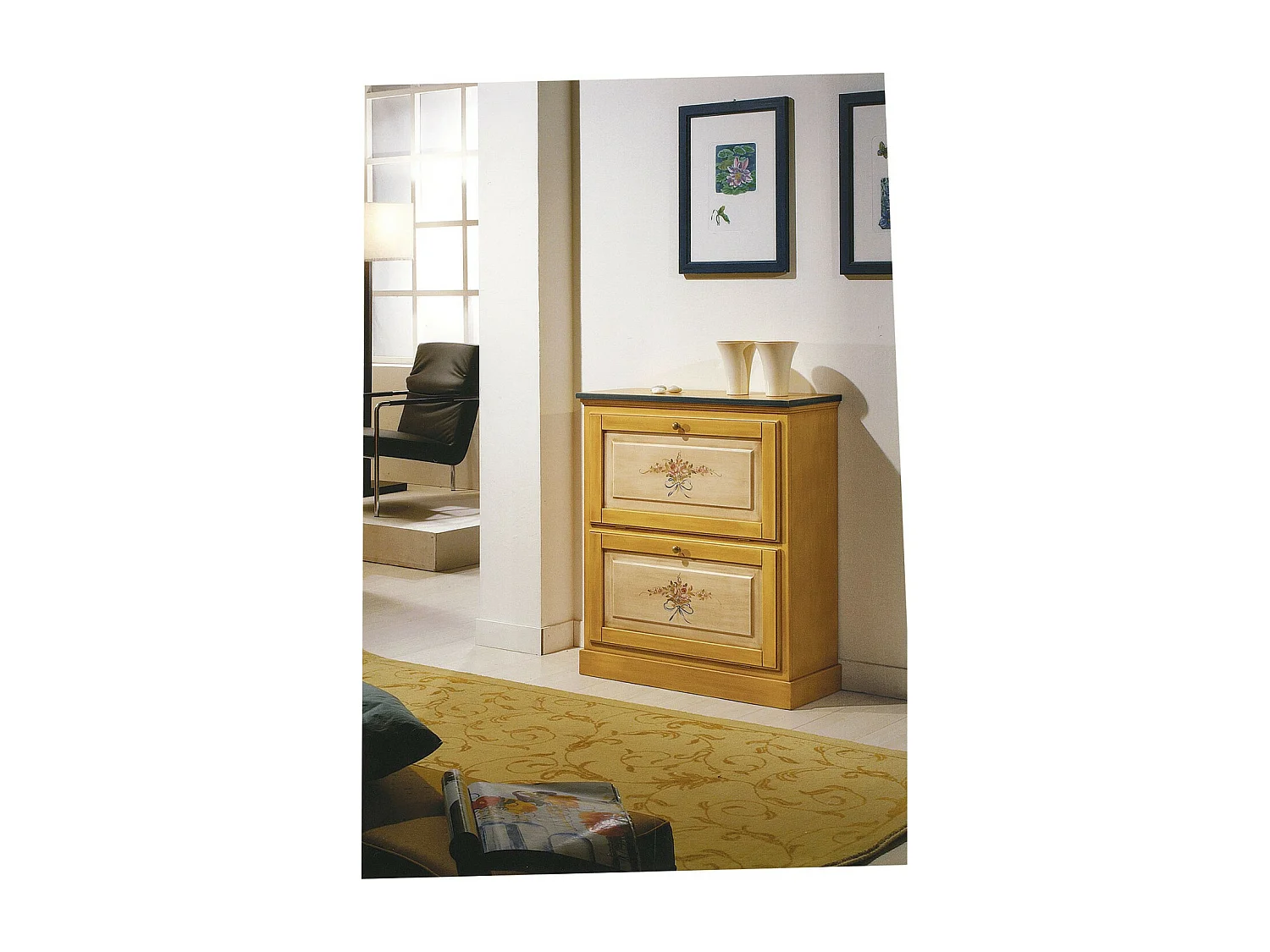 MOBILI 2G -  SCARPIERA 2 ANTE IN LEGNO MASSELLO GIALLO/BLU L.80 x P.30 H.93 (1217)