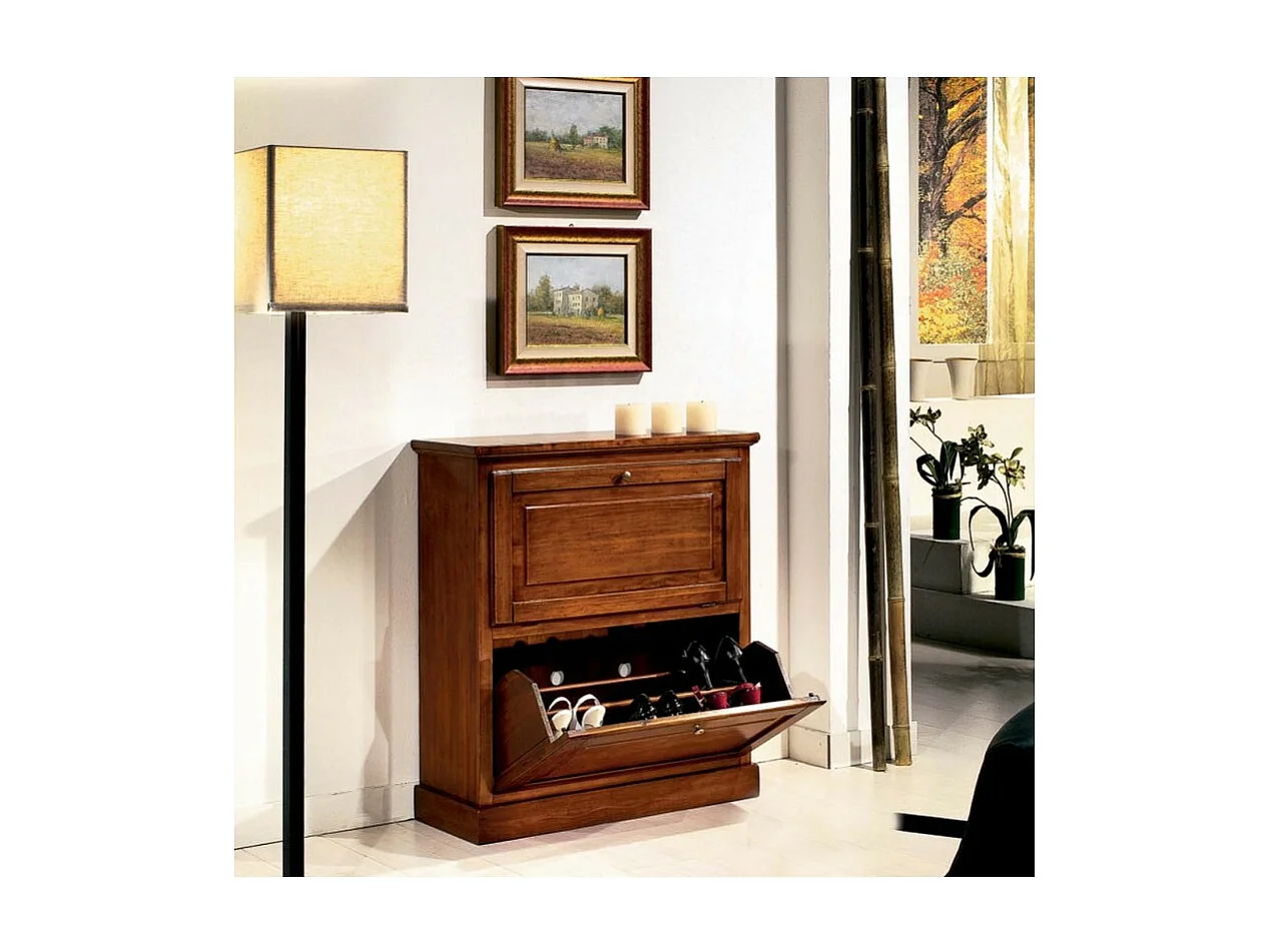 MOBILI 2G -  SCARPIERA 2 ANTE IN LEGNO MASSELLO GIALLO/BLU L.80 x P.30 H.93 (1217)