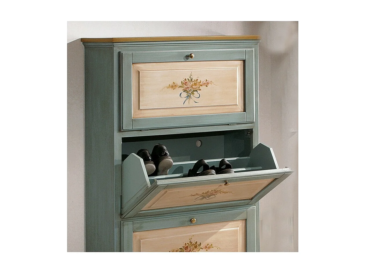 MOBILI 2G -  SCARPIERA 3 ANTE IN LEGNO MASSELLO AZZURRO/OCRA L.80 x P.30 H.130 (1218)