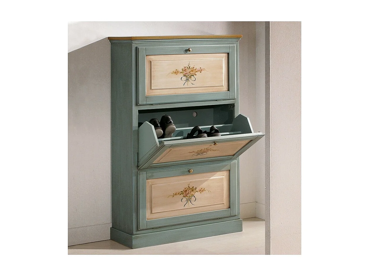 MOBILI 2G -  SCARPIERA 3 ANTE IN LEGNO MASSELLO AZZURRO/OCRA L.80 x P.30 H.130 (1218)