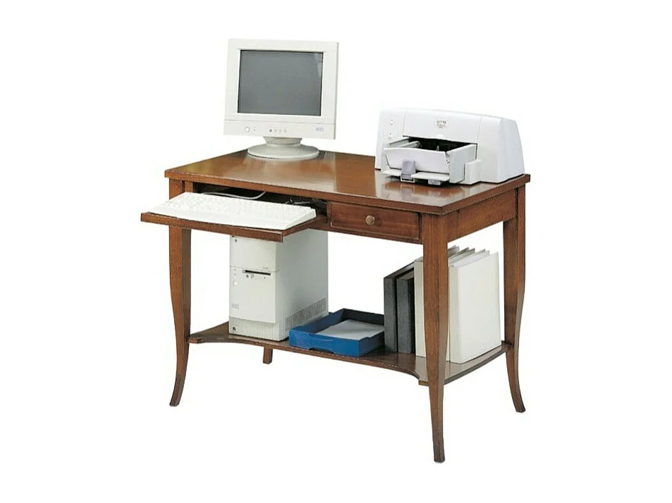 MOBILI 2G - SCRIVANIA ARTE POVERA IN LEGNO 1 CASSETTO TINTA NOCE 105X60X78 (157)