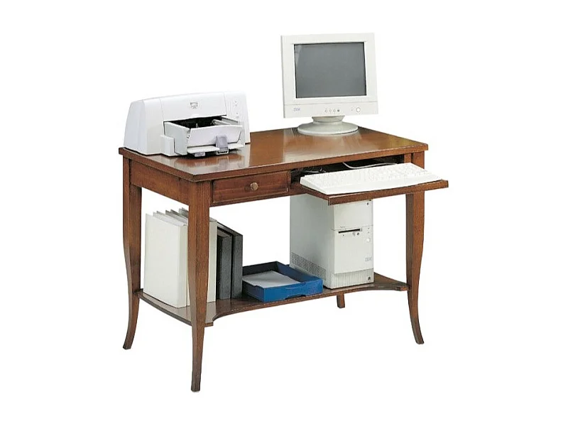 MOBILI 2G - SCRIVANIA ARTE POVERA IN LEGNO 1 CASSETTO TINTA NOCE 105X60X78 (157)