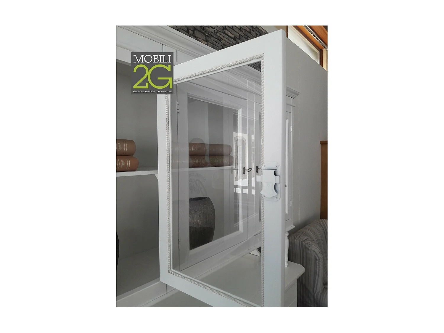 MOBILI 2G - CRISTALLIERA ARTE POVERA 3 ANTE IN LEGNO SHABBY BIANCO 150x43x208h (1188)