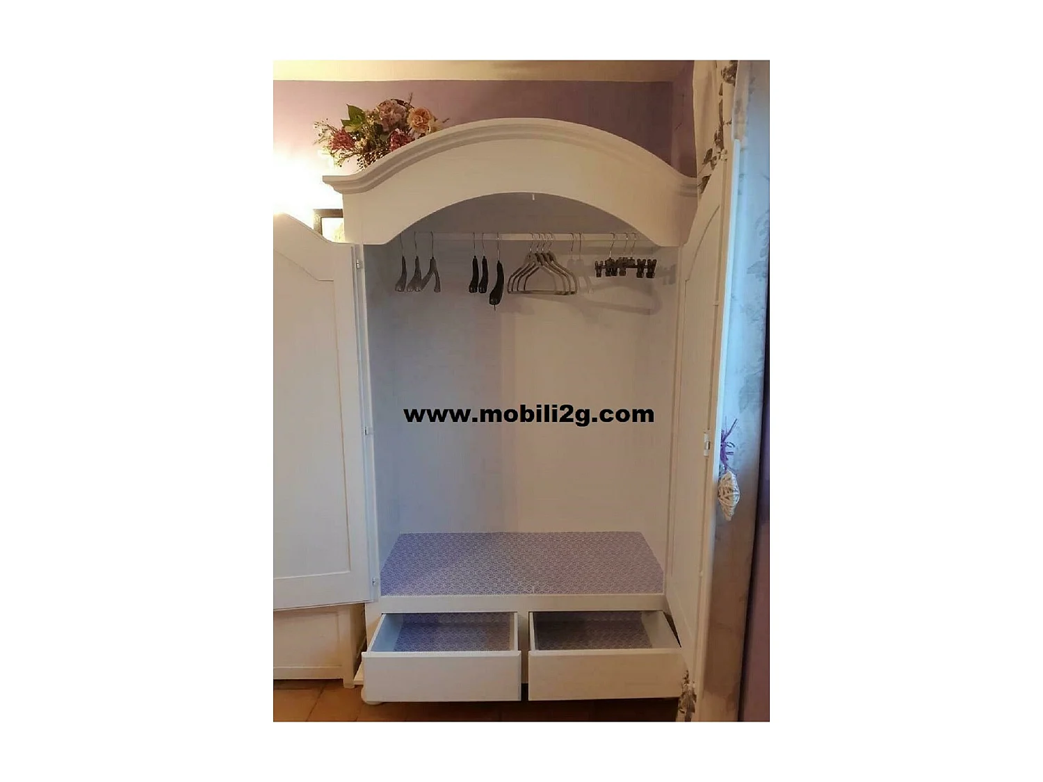 MOBILI 2G - ARMADIO CAPPELLO TONDO BIANCO OPACO SHABBY 125x60x200 (1245)
