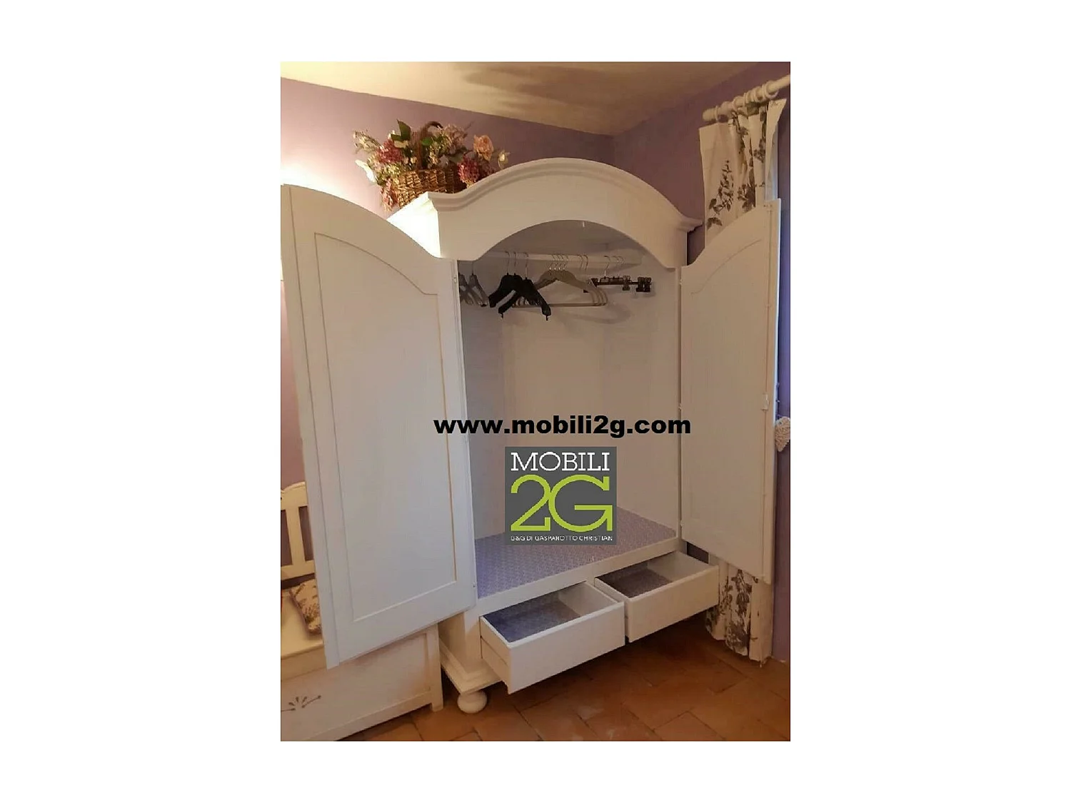 MOBILI 2G - ARMADIO CAPPELLO TONDO BIANCO OPACO SHABBY 125x60x200 (1245)