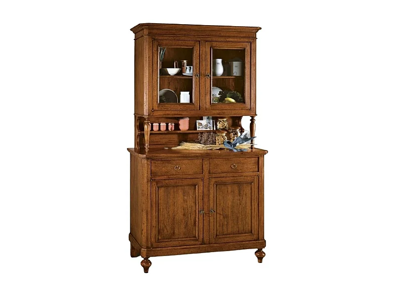 MOBILI 2G - CRISTALLIERA NAPOLETANA IN LEGNO MASSELLO 4 PORTE 2 CASSETTI TINTA NOCE L.116 P.49 H.206 (6011+6012)