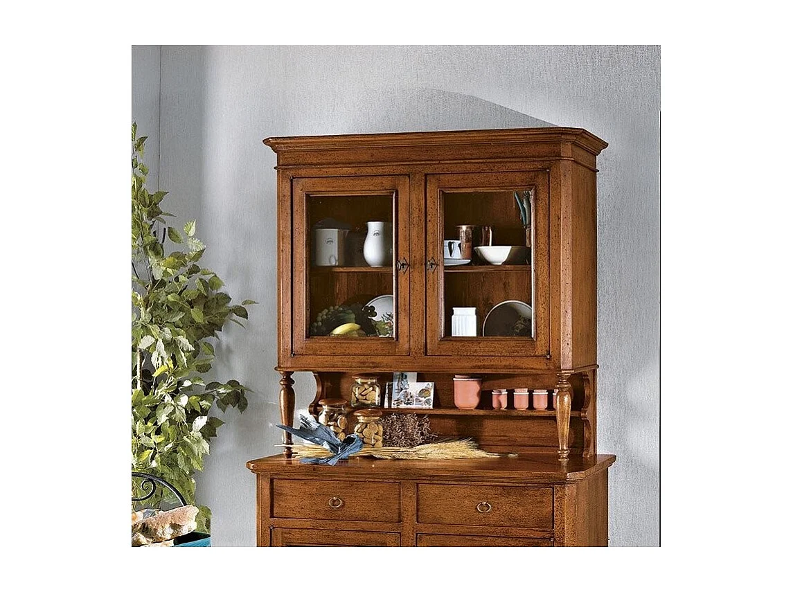 MOBILI 2G - CRISTALLIERA NAPOLETANA IN LEGNO MASSELLO 4 PORTE 2 CASSETTI TINTA NOCE L.116 P.49 H.206 (6011+6012)